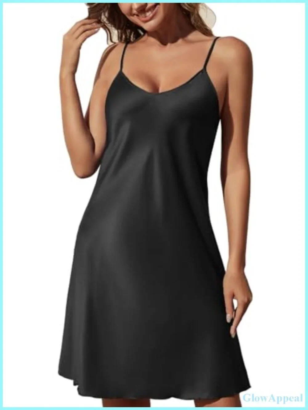Satin Sleeveless Nightgown V-Neck Adjustable Spaghetti Strap Lingerie Chemise